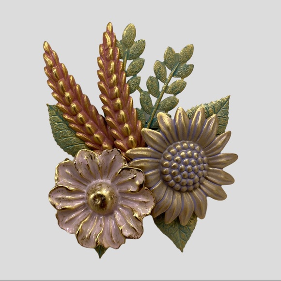 Vintage Jewelry - Vintage Purple Pink Green Pastel Painted Metal Brooch